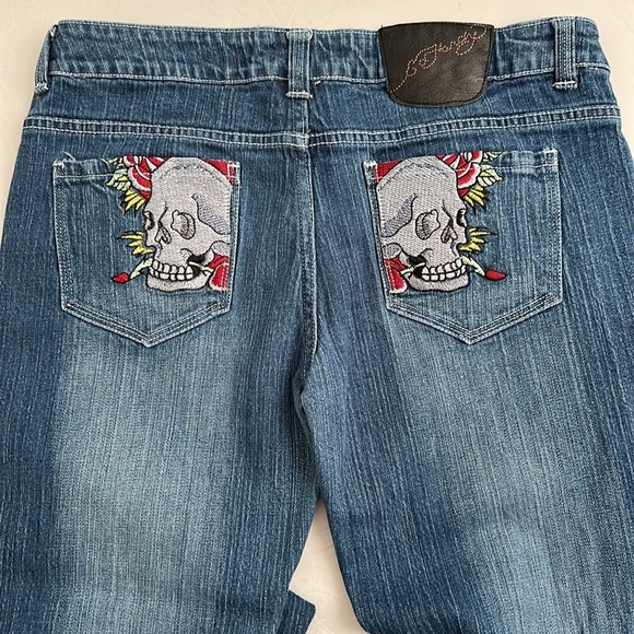 Ed Hardy Y2K multicolor skull back pocket stretch straight blue denim jeans - Picture 6 of 12